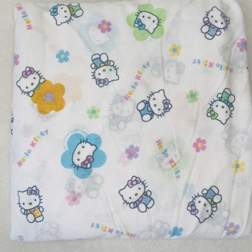 Vintage HELLO KITTY Twin Sheet Sanrio Pastel Flower Fitted Sheet Pink Blue